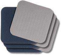 Cookinglife Onderzetters - Vegan leer - Grijs / Blauw - dubbelzijdig - 10 x 10 cm - 6 stuks