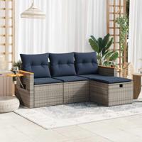 4-delige Loungeset met kussens poly rattan grijs