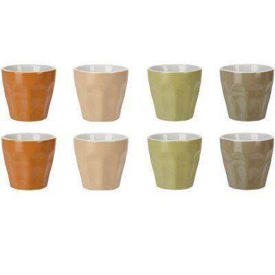 Koffie/espresso kleine kopjes - set van 12x stuks - porselein - Earth colours - 90 ml