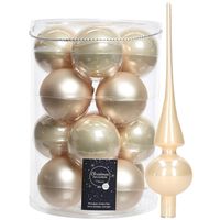 Decoris kerstballen 16x stuks 8 cm incl. piek glans champagne - glas - thumbnail