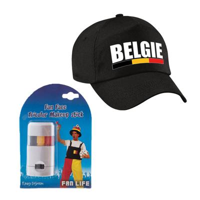 Belgie supporters set - baseballcap zwart - met vlag schminkstift - volwassenen - landen