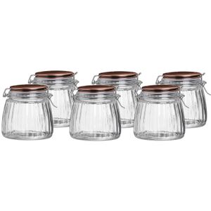 Voorraadpot/bewaarpot - 6x - 1L - glas - met beugelsluiting - koperen deksel