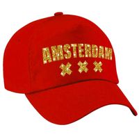 Amsterdam 020 pet /cap rood met gouden bedrukking volwassenen - thumbnail