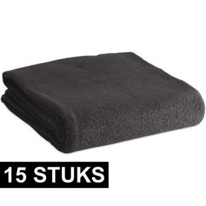 Fleece deken/plaid - 15x - zwart - 120 x 150 cm - Polyester fleece - 180 gram - lekker warm kleedje