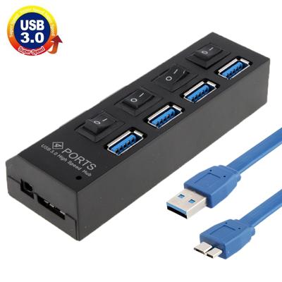 4 Poorts USB 3.0 HUB, super snel 5Gbps, Plug en Play, ondersteunt 1TB (zwart)