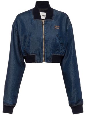 Miu Miu veste en jean à logo brodé - Bleu