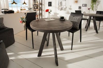 Massieve eettafel IRON CRAFT 80cm rond grijs mangohout gebogen poten - 39368