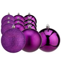 Kerstballen 12x stuks paars kunststof 8 cm glitter, glans, mat