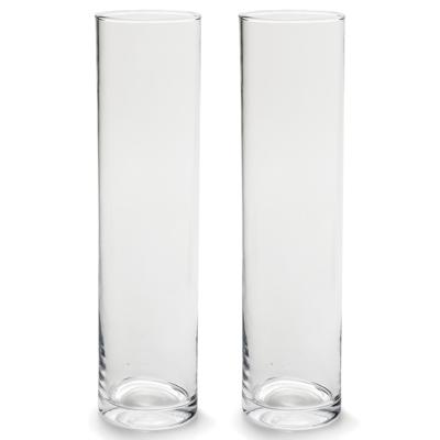 Cilinder bloemenvaas Jodeco - Set van 2x stuks - transparant glas - D10 x H40 cm - boeket - losse bl