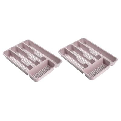 Plasticforte Bestekbak - 2x stuks - bestekhouder - 5 vaks - roze - 33 x 24 x 4 cm - Kunststof