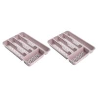 Plasticforte Bestekbak - 2x stuks - bestekhouder - 5 vaks - roze - 33 x 24 x 4 cm - Kunststof