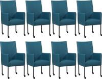 Set van 8 Blauwe leren moderne eetkamerstoelen Spark - poot rond zwart met wiel - Toledo Leer Turquoise (blauw leer)