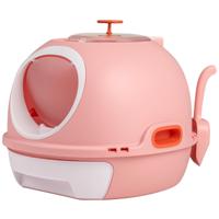 Kattenbak met Deksel Volledig Gesloten Kattenbak in Helikopterstijl met Opening aan de Voorkant en Klapdeksel-Roze