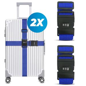 Kofferriem met cijferslot en kofferlabel - 2 stuks - Verstelbaar - Bagageriem - 200 Centimeter - Extra Beveiliging - Reizen - Blauw