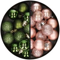 34x stuks kunststof kerstballen groen en lichtroze 3 cm - thumbnail