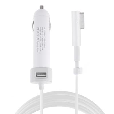 45W 5.1 V 2.1 A USB interface autolader met 14.5 V 3.1 A L MagSafe interface data kabel (wit)