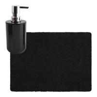 MSV badkamer droogloop tapijt - Langharig - 50 x 70 cm - incl zeeppompje zelfde kleur - zwart - Badmatjes - thumbnail