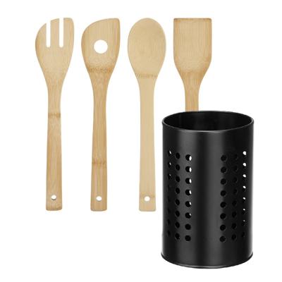 Kinvara Keukengerei - houten spatels set 4-delig in RVS houder - Keuken pollepels/spatel