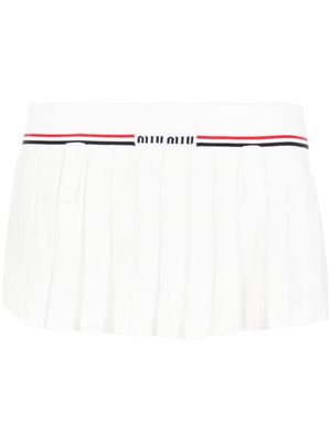 Miu Miu jupe plissée à logo intarsia - Blanc