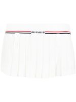 Miu Miu jupe plissée à logo intarsia - Blanc