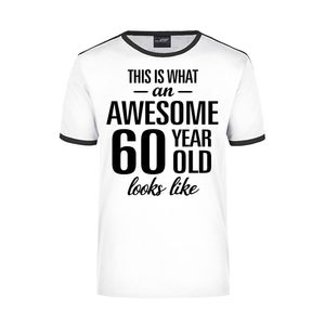 Awesome 60 year / 60 jaar wit/zwart ringer cadeau t-shirt voor heren