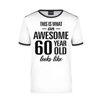 Awesome 60 year / 60 jaar wit/zwart ringer cadeau t-shirt voor heren