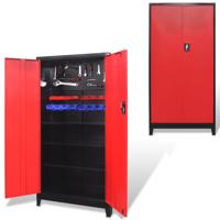 Gereedschapskast met 2 deuren 90x40x180 cm staal zwart en rood