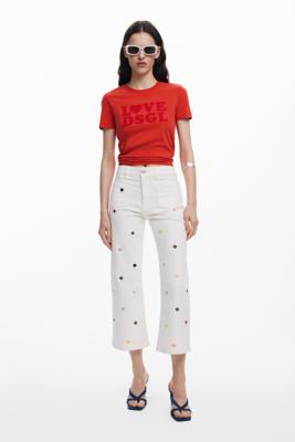 Culotte jeans met klaverbladprint - MATERIAL FINISHES - 38