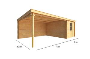 Blokhut met overkapping Els 700 cm bij 350 cm diep Lessenaarsdak - Warentuin collection