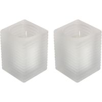 2x Kaarsen wit in matte kaarsenhouders 7 x 10 cm 24 branduren sfeerkaarsen   -