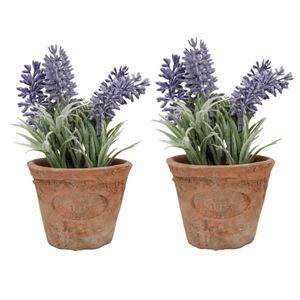 2x stuks kunstplanten lavendel in terracotta pot 15 cm