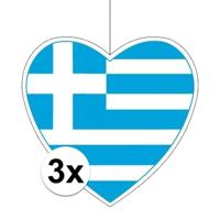 Hangdecoratie Griekenland hart - 3x - 14 cm - papier - brandvertragend - Griekse vlag