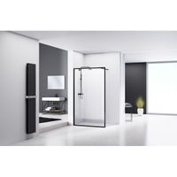 Van Rijn Products ST04 Vaste wand 97-99 cm breed 8mm helder glas 200cm hoog, aluminium omkaderd profiel zwart incl. stabilisatiestang 120cm ST04100KP