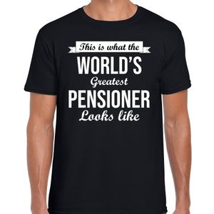 This is what the worlds greatest pensioner looks like / pensioen cadeau t-shirt zwart heren