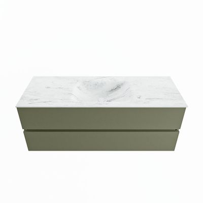 MONDIAZ VICA-DLUX 130cm badmeubel onderkast Army 2 lades. Inbouw wastafel CLOUD midden 1 kraangat, kleur Opalo.