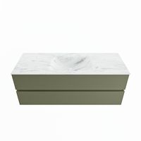 MONDIAZ VICA-DLUX 130cm badmeubel onderkast Army 2 lades. Inbouw wastafel CLOUD midden 1 kraangat, kleur Opalo.