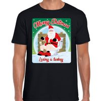 Fout kerst t-shirt merry shitmas turkey zwart voor heren - thumbnail