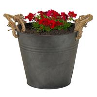 Plantenpot/bloempot emmer Old Rope - zink - antraciet - D25 X H22 cm