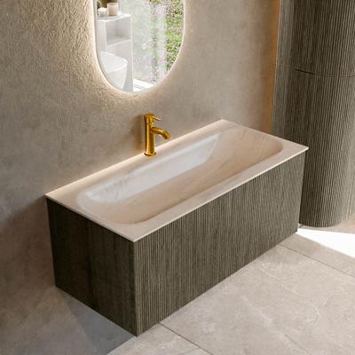 Badmeubel Mondiaz Kurve-Dlux | 100 cm | Meubelkleur Shadow | Wastafelkleur Meli | Solid surface | Wasbak midden spoelbak | 1 kraangat
