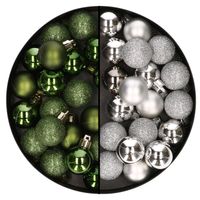 40x stuks kleine kunststof kerstballen groen en zilver 3 cm - Kerstbal - thumbnail