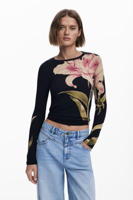Orchidee lange mouwen T-shirt - BLACK - L