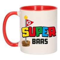 Cadeau koffie/thee mok voor Baas - rood - super Baas - keramiek - 300 ml