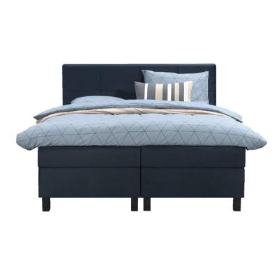Leen Bakker - Boxspring Liv Geblokt - 160x200 Cm - Vierkante Poot - Stof/Velvet - Blauw