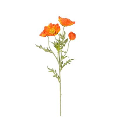 Kunstbloem Klaproos Poppy - H62 cm - oranje - kunststof - stelen kunstbloemen - boeket - bloemetjes