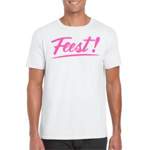 Verkleed T-shirt voor heren - feest - wit - roze glitter - carnaval/themafeest