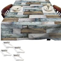 Blauwe tafelkleden/tafelzeilen houten planken print 140 x 250 cm rechthoekig met 4x tafelkleedklemmen - Tafelzeilen - thumbnail