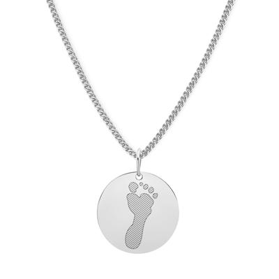 Gepersonaliseerde 1 hand- of voetafdruk ketting - Stainless steel - Zilver - Rond 18 mm - Voetafdruk