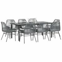 9-delige Tuinset met kussens poly rattan glas grijs