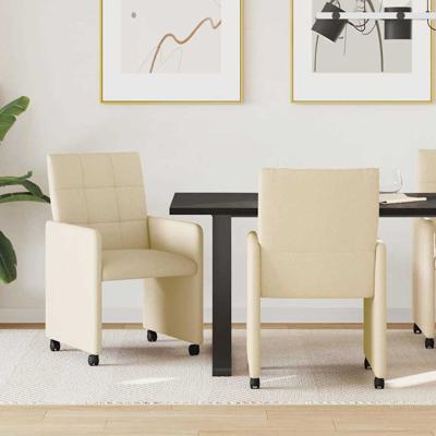 Eetstoelen met wielen 2 pcs Crme 58 x 65 x 94 cm Stof