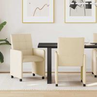 Eetstoelen met wielen 2 pcs Crme 58 x 65 x 94 cm Stof